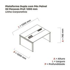 Mesa de Plataforma Dupla para 2 Pessoas Corporativa 130x120/2p Cinza/Grafito