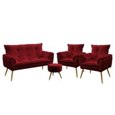 Namoradeira e 2 Poltronas Beta com Puff Solar Veludo Aradecor, Vermelh