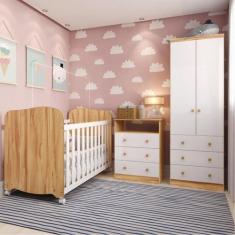 Quarto de Bebê Completo com Berço Americano Uli Guarda Roupa e Cômoda 