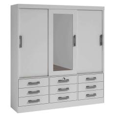 Guarda Roupa 3 Portas 9 Gavetas com Espelho Meridian D Doro Cor Branco