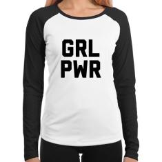 Baby Look Raglan Grl Pwr - Girl Power Manga Longa - Foca na Moda, Bran