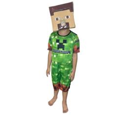 Fantasia Infantil Minecraft Curta Com Enchimento E Máscara - Alicia Fa