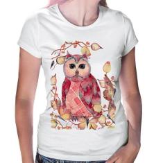 Baby Look Coruja e Folhas - Foca na Moda, Branco, P