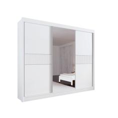 Guarda Roupa Casal com Espelho 3 Portas 6 Gavetas - Los Angeles Ripado-Branco - Móveis D`Doro