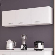 Armário Aéreo para Cozinha 3 Portas 120 cm Branco Brilho - Poquema