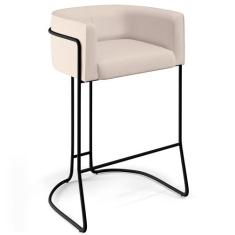 Banqueta Decorativa Fixa Base de Aço Preto Betina D02 Veludo Bege D-30