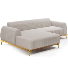 Sofá 3 Lugares com Chaise Esquerdo Para Sala de Estar Molino 245cm D02 Base Castanho Pés D`ouro Bouclê Creme B-54 - Lyam Decor