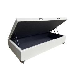 Cama Box Baú Solteiro Sintético Bege Com Pistão A Gás, Estrutura Refor
