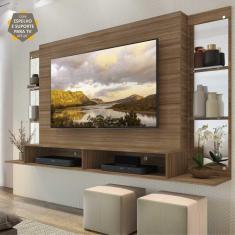 Painel TV 60&quot; c/ suporte, espelho e prateleiras vidro Nairóbi Multimóveis