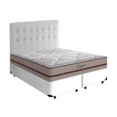 Cama Box + Cabeceira Cassis e Colchão Queen - Anjos - Classic Mola Ensacada - 158x198x57cm Branco