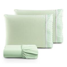 Jogo De Lençol Queen 3 Peças Basic Percal 180 Fios Lese Bordado Inglês - Verde