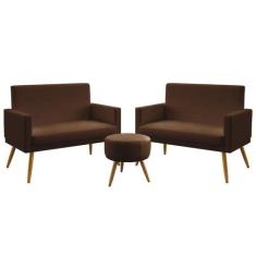 Kit 2 Poltronas Namoradeiras Decorativas Vega Com Rodapé e Puff Solar 