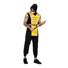 Fantasia Ninja Amarelo Masculina Roupa Samurai Adulto Com Máscara - Fa