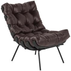 Poltrona Decorativa Sala de Estar Costela Preto L04 Material Sintético