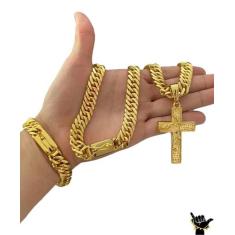 Cordão Modelo Grumet 13Mm + Pulseira Banhado A Ouro 18K Luxo - Vip Jói