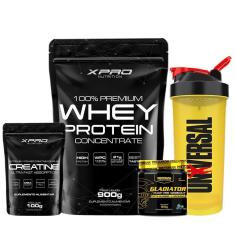 Kit Whey Protein 100% 900g + Creatina 100g - XPRO + Gladiator 150g - Pretorian + Coquet - Universal-Unissex