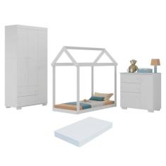 Quarto Infantil com Cama Montessoriana e Colchão Incluso Algodão Doce 