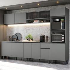 Armário De Cozinha Completa 300cm Cinza Nice 02 Cinza - MADESA