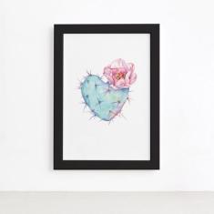 Quadro Cacto e Coração Moldura Preta 22x32cm - Quartinhos