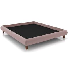 Cama Casal Base Box Pés de Madeira 156cm Otto P05 Veludo Rosê - Lyam Decor