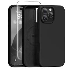Capa magnética GONEZ para iPhone 16 Pro Max, compatível com MagSafe, capa de silicone líquido, com protetor de tela + protetor de câmera, capa protetora completa à prova de choque, 6,9", preta