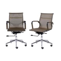 Kit 02 Cadeiras Boxbit Eames Office Tela Baixa Cobre Base Rodízio