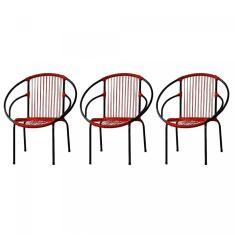 Kit com 3 Cadeiras para Jardim Circulares Eclipse Famais Vermelho/Preto