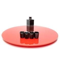 Centro De Mesa Giratório Vidro Temperado 8mm Vermelho 45cm