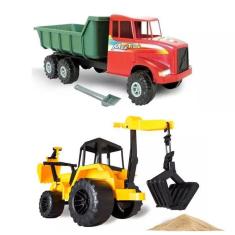 Trator Escavadeira Agro 37cm Grande Brinquedo Funcional Kit