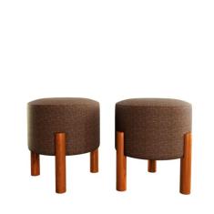 Kit Banqueta Puff Multiuso Redondo pés em madeira Banquinho decorativo
