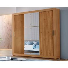 Guarda Roupa Casal 3 Portas de Correr e 4 Gavetas c/ Pés Veneza Luxo Naturalle/Ripado 3D - Rufato