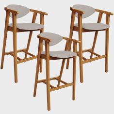 Kit 03 Banquetas Alta Para Cozinha Bancada Bar Sala de Jantar Fixa Cecília L02 Linho Bege - Lyam