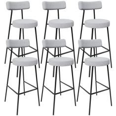 Kit 06 Banquetas Altas Cozinha Bar Sala De Jantar Em Aço Milão L02 Bouclê Cinza - Lyam Decor