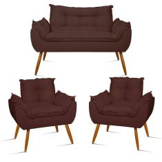 Kit Sofá Opala + 2 Poltronas Opala Sala De Estar Cor:marrom