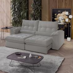 Sofá Retrátil Reclinável Molas Ensacadas Chicago 230 Cm Veludo Bege