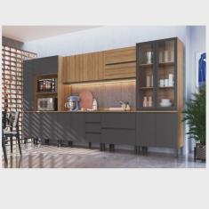 Coz. Modulada 10 Pçs Tampo Aéreo 3 Pts/Basc Balcão 2 Pts Paneleiro Plátano Montana/Grafite