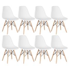 Kit 8 Cadeiras Charles Eames Eiffel Dsw Com Pés De Madeira Clara Branco
