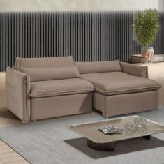 Sofá Cama 3 Lugares Aurora Retrátil Veludo Bege Escuro - Celflex, Bege