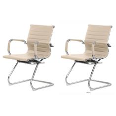 Kit 2 Cadeiras Escritório Interlocutor Stripes Fixa Pu Nude