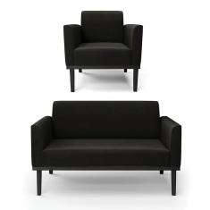 Sofá Namoradeira Com Poltrona Base De Madeira Fixa Preto Marisa Suede D03 - D`Rossi Preto