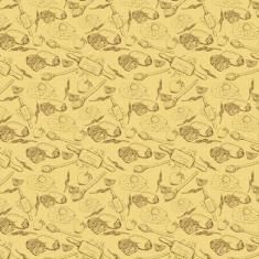 Papel De Parede Amarelo Desenhos Ovos E Pães Adesivo Lavável - LRP