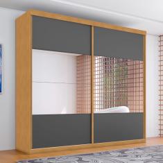 Guarda Roupa Com Espelho 2 Portas Aroeira Naturalle Grafite