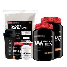 Kit 2x Whey Waxy Whey 900g + BCAA 100g + Creatina 100g + Waxy Maize 800g + Coq - Bodybuilders-Unissex
