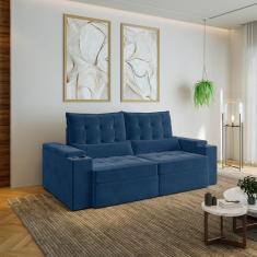 Sofá Retrátil e Reclinável com Porta Copos e Usb 3 Lugares 220cm Embaúba Extra Cabecasa Madeiramadei Azul Diamante