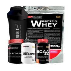 Whey Protein 500g + Glutamina 300g + Creatina 100g + BCAA 100g + Coqueteleira – Bodybuilders-Unissex