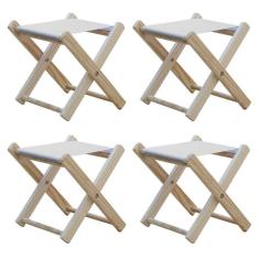 Kit 4 Banquinho De Madeira Banqueta Pescador-branco