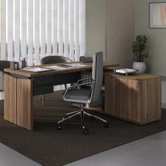 Mesa para Escritório em L Diretor com Armário e 2 Gavetas - Artany