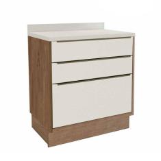 Balcão de Cozinha Pequeno Herval Ten, 100% MDF, 3 Gavetas 80 cm