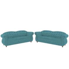 Dois Sofás Chesterfield Merlo 3 lugares 2M  - Suede Tiffany / Decoraçã