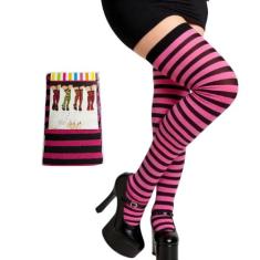 Fantasia Meia Rosa e Preto listrada até o joelho Adulto 7/8 - Genérica